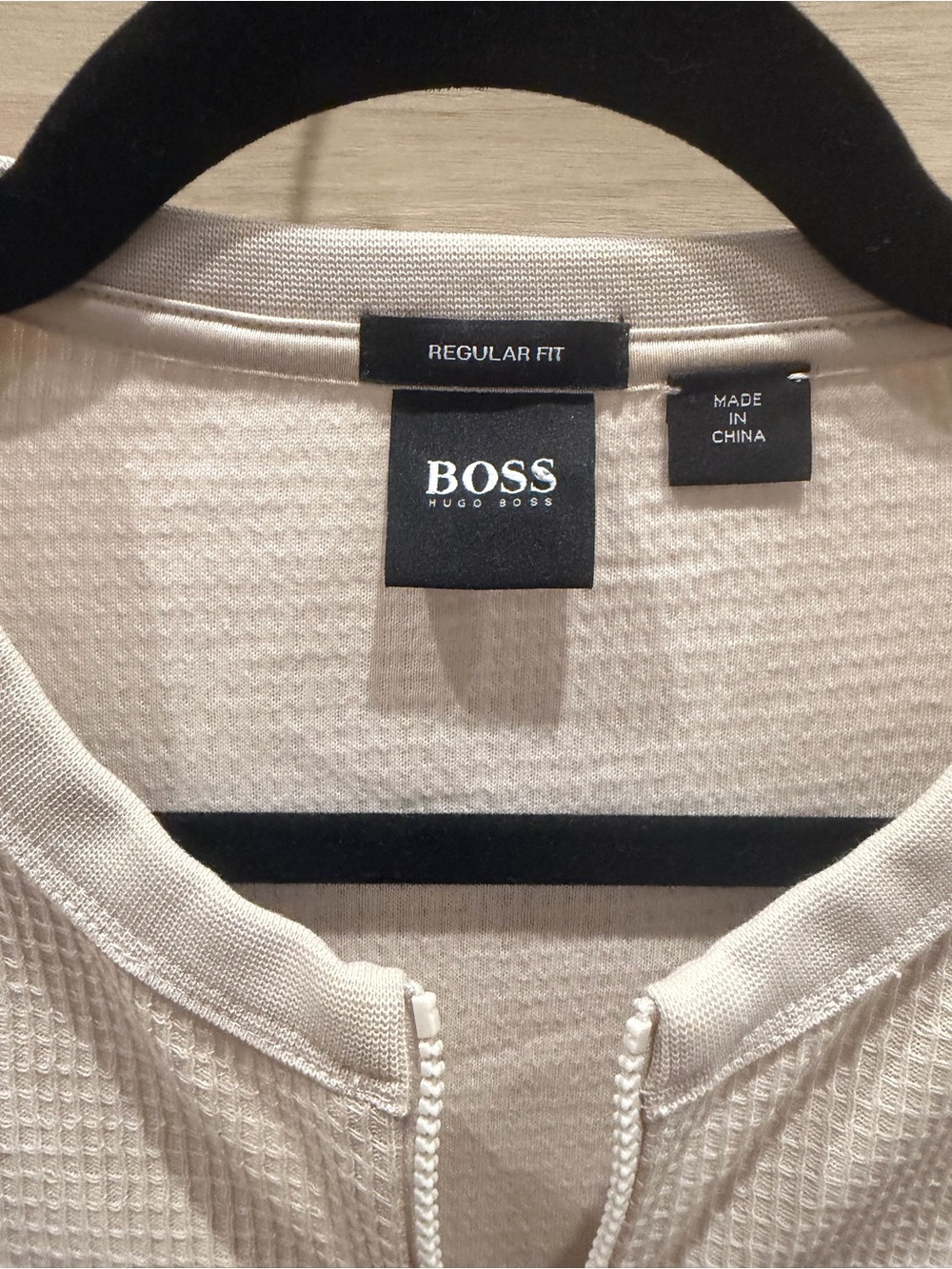 BOSS Men’s Cream Zip-Front Waffle-Knit Top